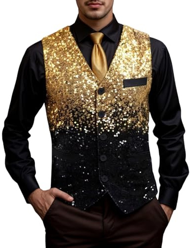 Glitzer Weste Herren Anzugweste Für Oberteil Karneval Gilet Einfarbig Vintage Anzugwesten Glitzerweste Fasching Waistcoat Sparkly V Ausschnitt Paillettenweste