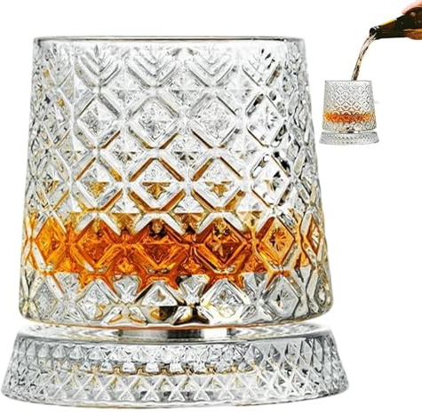 Bicchieri da vino – Bicchiere da whisky giapponese, base girevole a 360 gradi, bicchieri trasparenti alla, bicchieri da whisky in con linee verticali, per uomini, papà, marito, feste di