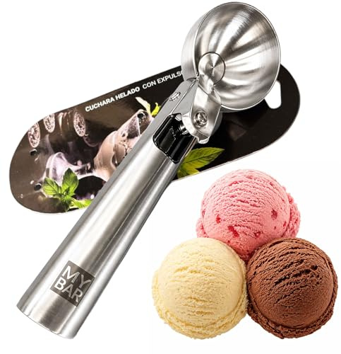 Cuchara de Helado con Gatillo – Acero Inoxidable 18/10, 18 cm, Bola 4,9 cm – Sacabolas para Helado, Melón, Albóndigas y Masa – Mango Ergonómico, Antiadherente y Apta Lavavajillas