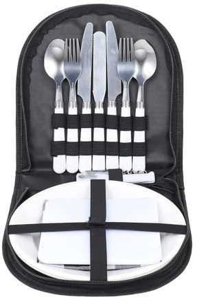 TOPPERFUN Set de Couverts Assiettes, Cuillères et Fourchettes de Camping en Acier Inoxydable Réutilisable pour 4 Personnes pour Camping et Voyage