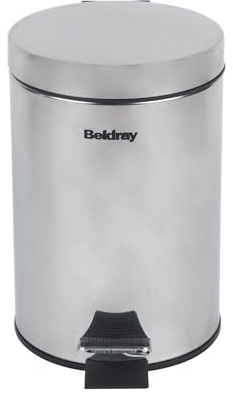 Beldray LA038098SS Badezimmer-Fußpedal-Mülleimer - Kleiner runder Edelstahl-Hygienemülleimer für Schlafzimmer, Büro, Küche, WC, weicher Schließmechanismus, herausnehmbarer 3L-Innenbehälter, Edelstahl