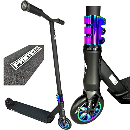 CHILLI Pro Scooter Patinete profesional para acrobacias, de 110 mm + extremos de barra Odi + pegatinas F26, F26 Schwarz / Rainbow + Odi