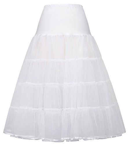 GRACE KARIN Women's Plus Size Petticoat 30 inch Crinoline Below Knee Length Underskirt Slips for Christmas Party (White,XL)