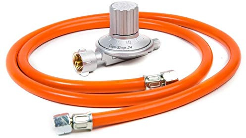 Anschluss-Set bestehend aus Druckminderer 25-50 mbar (stufenlos regelbar) + Gasschlauch 1,5 m (für geeignete Gasgeräte/Gaskocher, Gasherd, Hockerkocher, Campingkocher Heizung Heizofen Gas Regler