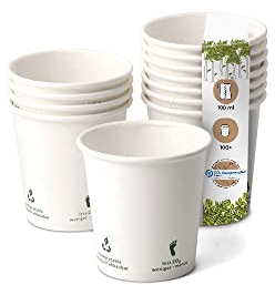 BIOZOYG 100x gobelets jetables 100 ml / 4 oz, Ø 62 mm blanc avec icônes environnementales - gobelet carton sans plastique et en matériaux durables - gobelet cafe