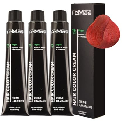 FemMas Hårfärg 3 x mörkblond röd koppar 6,64 I grädde hårfärg med arganolja, keratin och ceramider I permanent hårfärg eller nyans för strålande färgresultat I 100 ml