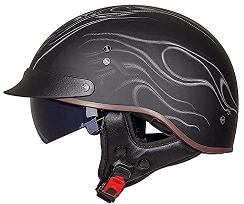 QXFJ Halbhelm Motorradhelm ECE Zertifizierung Motorrad Halbschalenhelm Herren Damen Braincap Retro Jethelm Rollerhelm Open Face Helm Chopper Scooter Helm Sturzhelm Mit Visier Unisex