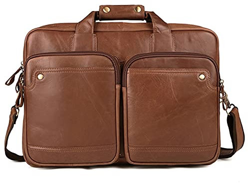 Herren Laptoptasche Arbeitstasche Handtasche, Echtes Leder Dualfach expandierbarer Aktenkoffer für Männer 15.6inch Laptop Crossbody Handtasche Schulter Umhängetasche Große Satchel Laptop Businesstasch