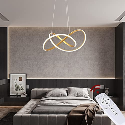 Eurotondisplay LED Pendelleuchte 9642 gold mit Fernbedienung Lichtfarbe/Helligkeit einsetllbar dimmbar weiß Acryl-Schirm gold lackierter Metallrahmen A+ (9642 gold Ø 50 cm 96W)
