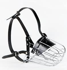 L&J Pets Uk Muselière de panier en fil métallique robuste pour Amstaff & Pitbull et autres chiens (panier argenté/cuir noir, 4) (MK 4,5, R1)