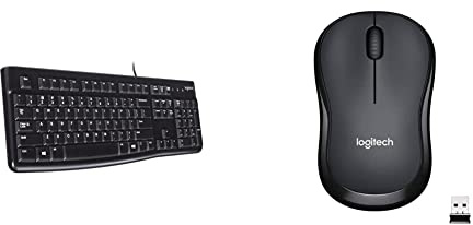 Logitech K120 Tastiera Cablata per Windows, USB Plug-and-Play, Tasti Silenziosi Ribassati & M220 Mouse Wireless, Pulsanti Silenziosi, 1000 DPI