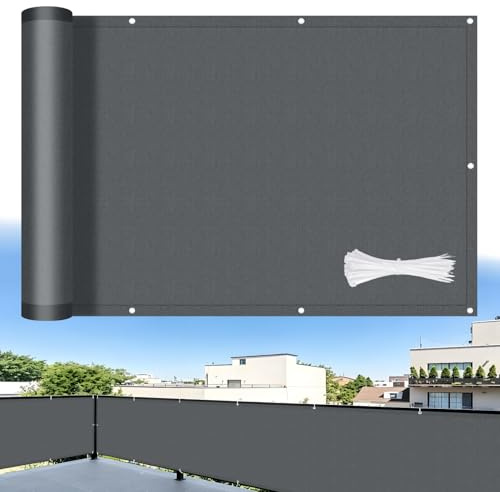 LOVE STORY Balkon Sichtschutz Wetterfest Balkonverkleidung 100x600cm | PES Balkonabdeckung Blickdichte,Balkonbespannung Windschutz und 95% UV-Schutz mit Kabelbinder für Balkongeländer, Anthrazit