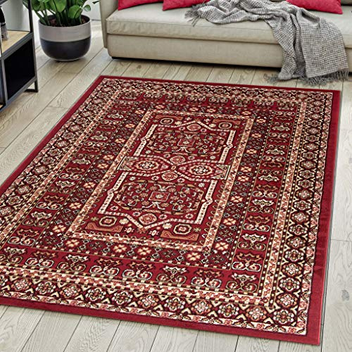 Mazovia Tappeto Salotto Moderno Orientale e Vintage Pelo Corto - Tappeti Soggiorno Turchi Originali - Tappeti Camera da Letto - Tappeti Salotto Grandi Dimensioni - Boredaux Rosso Scuro 160x230 cm