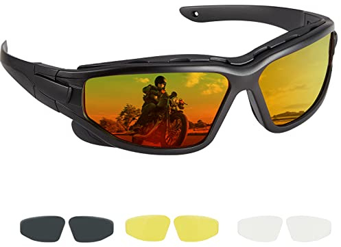 KEMIMOTO Motorcycle Goggles for Men, Polarized Motorcycle Riding Glasses with 4 Pairs of Windproof Lenses for Moto, Boating, Fishing, and Cycling