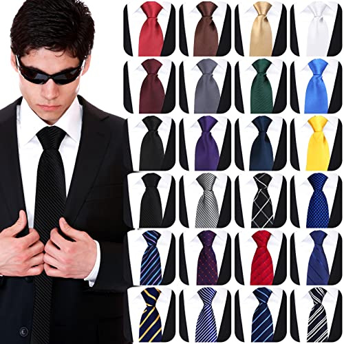 Unittype 24 Pcs Zipper Ties for Men Adjustable Pre Tied Men's Necktie Classic Zipper Neck Tie Set for Adults School Uniform (Assorted,Classic)