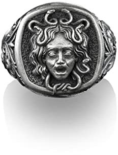 Bysilverstone Jewelry – Ring Mit Gorgonen-Medusa-Kopf, Griechische Mythologie, Quadratischer Siegelring Aus Sterlingsilber, Ringe Für Den Kleinen Finger Für Frauen, Goldener Siegelring Für Herren, Lie