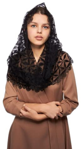 ELiFNUR Elegant Schwarz Black Mantilla katholisch Catholic Damen Blumen Umschlagtuch Umhang Hijab Schal Spitzenschal Flügel Schal mit Quasten, weiches Netz Fransen Wraps für Hochzeit, Party