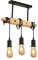 Toolight Suspension Luminaire Industrielle Rétro, Lustre Industriel en Bois, Lustre Réglable Vintage en Métal Noir E27 pour Salon Cuisine Chambre à Coucher (Ampoule non Incluse)