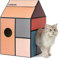Conlun Cardboard Cat House with Scratching Board & Catnip, Cat Play Scratch House for Indoor Hideaway Furniture, Heavy Duty Sturdy Cardboard Scratcher, Easy to Assemble Birthday Gift