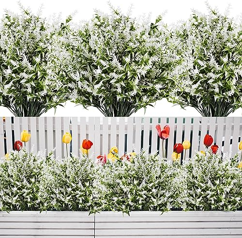 12 Bündel Kunstblumen Künstliche Blumen für Draußen Künstliche Balkonpflanzen UV-beständige Lavendel Künstliche Pflanzen wie Echt Plastik Blumenstrauß für Innen Außenbereich Garten Hause Balkonkasten