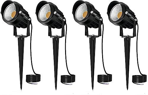 AHOTSUK 4PCS Éclairage Extérieur à Piquer COB 10W 12V IP66 Étanche Orientable Projecteur Spot Led Lampe de Jardin Éclairage pour Chemins Plantes Balcon Terrasse Hôtel Pelouse LED Lumière Blanc Chaud