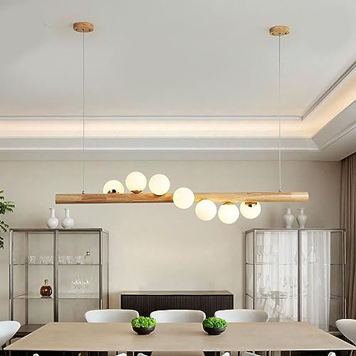 LED Pendelleuchte Esszimmer Hängelleuchte Holz Kronleuchter Lampenschirm Glas Höhenverstellbar G9*7 Wohnzimmerlamp Esstischlampe Wohnzimmer Pendellampe Hängelampe Küchen Restaurant Deckenleuchte 120cm