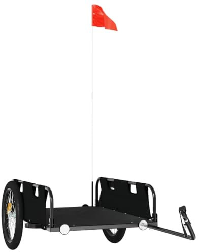vidaXL Fahrradanhänger, Anhänger für Fahrrad, Lastenanhänger mit Reflektoren Flagge, Transportanhänger Radanhänger, Schwarz Oxford-Gewebe Eisen