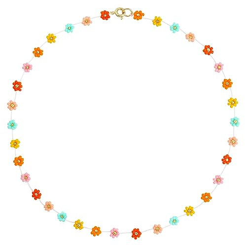 KELITCH Damen Blume Perlen Halsketten Hand Gewebte Choker Halsketten Böhmische Strand Schmuck
