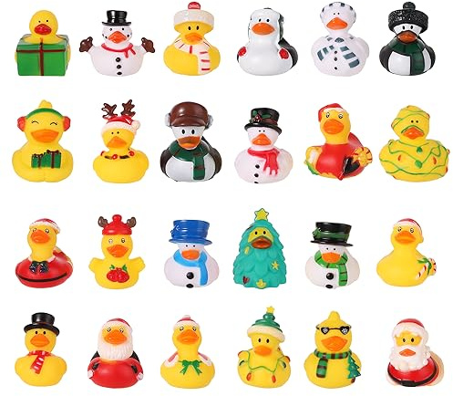 24 Piezas Patos de Goma de Navidad, Surtidos Patitos de Goma Creativos Patos para Juegos Acuáticos Pato de Baño para Niños Fiesta de Navidad Hogar Decoración Interior del Coche (24 Estilos)