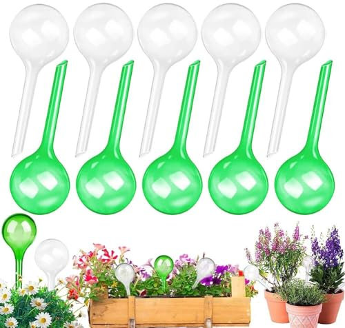 10 Pcs Plant Watering Globes, Plastic Plant Watering Bulbs, Automatic Watering Ball, Self Watering System for Indoor Outdoor Plants (Green & Transparent)