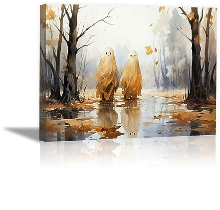 SHYAMIC Bilder Weihnachten Leinwandbild Kunstdruck, Orange Wandbild X-Mas Fenster Fotodruck Schneemann Kunstdruck Leuchtbild, Weihnachten Winteridylle Effekt - 60x90cm Gerahmt