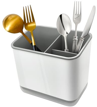 Hviww Kitchen Utensil Holder, Cutlery Drainer for Sink, Cutlery Storage Sink Caddy Spoon Holder, Chopsticks Holder Spoon Chopsticks Fork Drain Rack Basket Organizer Compartment Box (Grey)