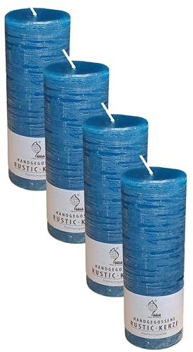 Gala Marken Rustik Stumpenkerzen - Teal - 4 Stück - 19 x 6,8 cm - Dekorative Haushaltskerzen - Lange Brenndauer - Unparfümiert - Natürliches Pflanzenwachs - Ohne Palmöl