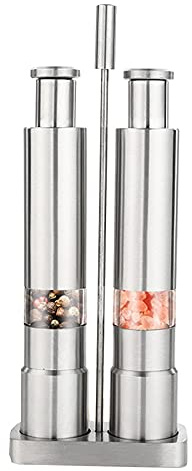 Ketogauu Manual Salt and Pepper Grinder Set Thumb Push Pepper Mill Stainless Steel Spice Sauce Grinders with Metal Holder