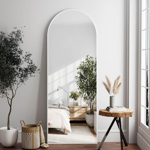 Dewfig Arched White Full Length Mirror, 64X21 Large Floor Mirror, Full Body Mirrors for Leaning or Hanging, Standing Mirrors for Bedroom, Living Room,Dressing Room, Aluminum Alloy Frame, White