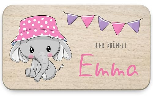 Frühstücksbrettchen Mädchen Holz personalisiert 26 x 15 x 1,2 cm Elefant