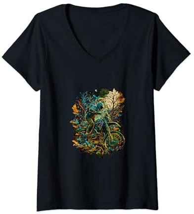Damen Motorrad Biker Tour Sport Tattoo Motorsport Motorradfahrer T-Shirt mit V-Ausschnitt