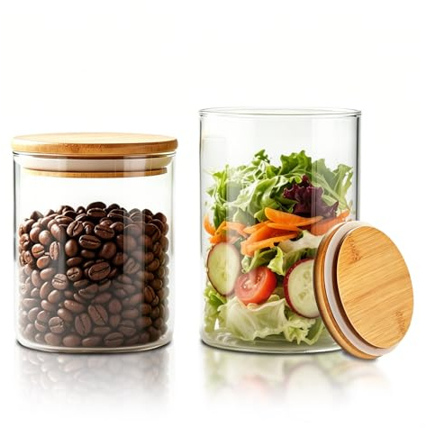 HomeyHoney Vorratsgläser mit Deckel Luftdicht, Vorratsglas Holzdeckel Set