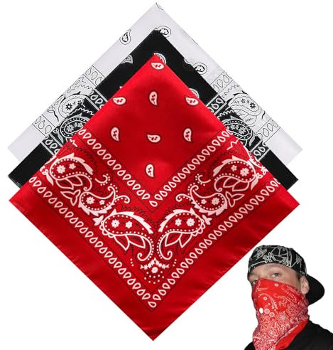 3 Stück Bandana Damen Herren, Kopftuch, Halstuch Herren, Bandana Tuch, Für Unisex Tuch Bindetuch, Headwear, Haar, Schal, Paisley Muster, Rot Schwarz Und Weiß (55 X 55 Cm)