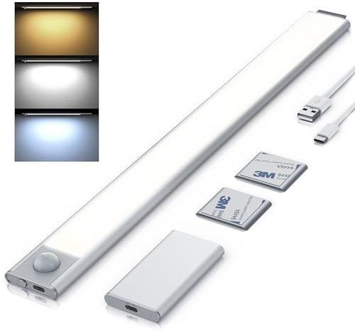 CSL - LED Akku Schrankbeleuchtung mit Bewegungsmelder dimmbar 72 LEDs - Akku abnehmbar - 3 Farbtemperaturen - Unterbau Lampe digital – Unterbauleuchte mit Timer – Infrarotsensor Bewegungssensor