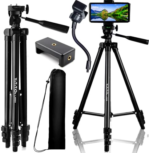 60 inch Mobile Phone Tripod, 3 Sections Round Tube Aluminum Retractable Tripod, Compatible with iPhone/Android/Action Camera is Perfect for Live Streaming/Video Recording/Selfies
