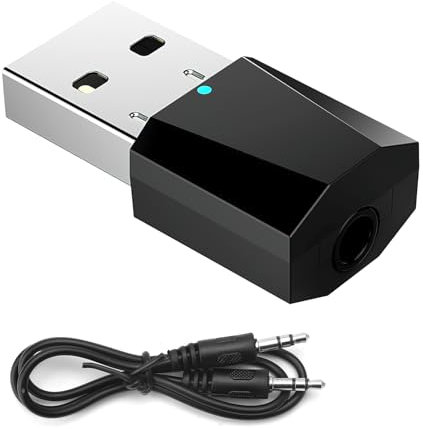 Ricevitore USB Bluetooth 5.1 con adattatore Bluetooth 5.1 USB Bluetooth con cavo Aux da 3,5 mm, microfono integrato per TV PC, cuffie altoparlanti per auto, sistema stereo domestico, musica e chiamate