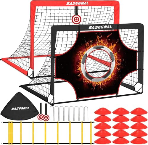 But de Foot, 3 en 1 Cage de Football Pliable avec Cible Suspendue, Cônes, échelle d'agilité, Équipement d'entraînement de Football Adapté à l'intérieur ou à l'extérieur - 120x90x 90cm