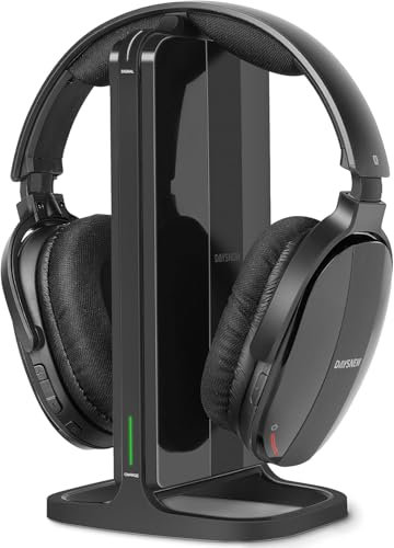 Casque sans Fil pour Regarder la télévision avec Station de Charge et émetteur RF, Casque TV Confortable pour Seniors, Compatible avec Toutes Les télévisions (Noir)