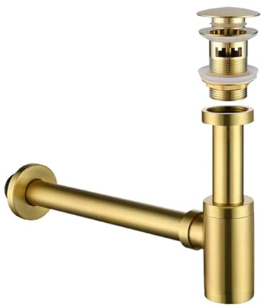 Sifón de botella de acero inoxidable para baño con rebosadero, sifón para fregadero de cocina y baño, dorado cepillado