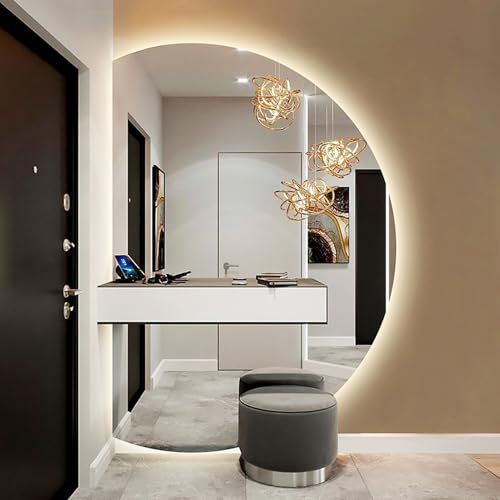 Mirocrafta Specchio a Corpo Intero Intelligente a Mezzaluna Moderna, Specchio Decorativo Retroilluminato, Specchio da Bagno Senza Cornice, Anti-nebbia e Antideflagrante, per Camera da Letto, Soggiorno