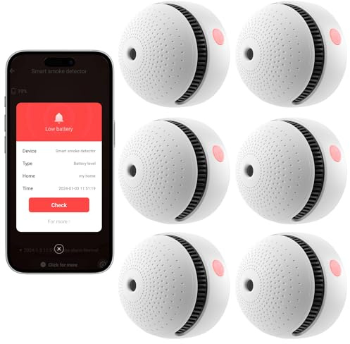 6-Pack Smart Smoke Detector with 10-Year Battery(Replaceable),Wi-Fi Smoke Detector with Smart Life App Notifications,Mini Size Fire Alarm for Home,RV,Easy Install