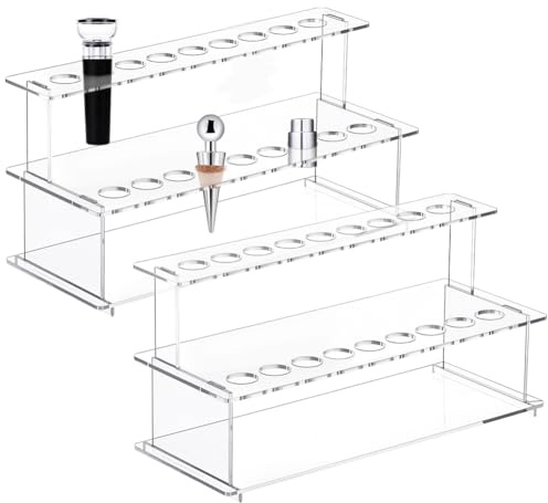 UNICRAFTALE 2 Sets Wine Bottle Stopper Display Stairs 18 Slot Clear Acrylic 2 Tier Riser Wine Stopper Holder Wine Stopper Display Stand Rack for Countertop 24x10x12cm