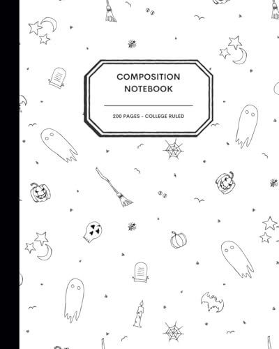 8x10 Gothic Journal Notebook – 200 College Ruled Pages – Black & White Halloween Doodles – Spooky Writing Journal for Teens, Adults, Witches & Creatures of the Night