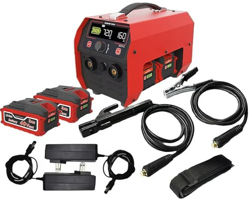 Soldador al Arco Máquina de soldar inalámbrica portátil a batería, MMA MIG 160A con 2 baterías de 3,0 Ah, inversor de arranque en caliente con pantalla LCD.